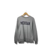 Load image into Gallery viewer, UNIVERSITY - GREY MICHIGAN CREWNECK ON CHAMPION TAGS