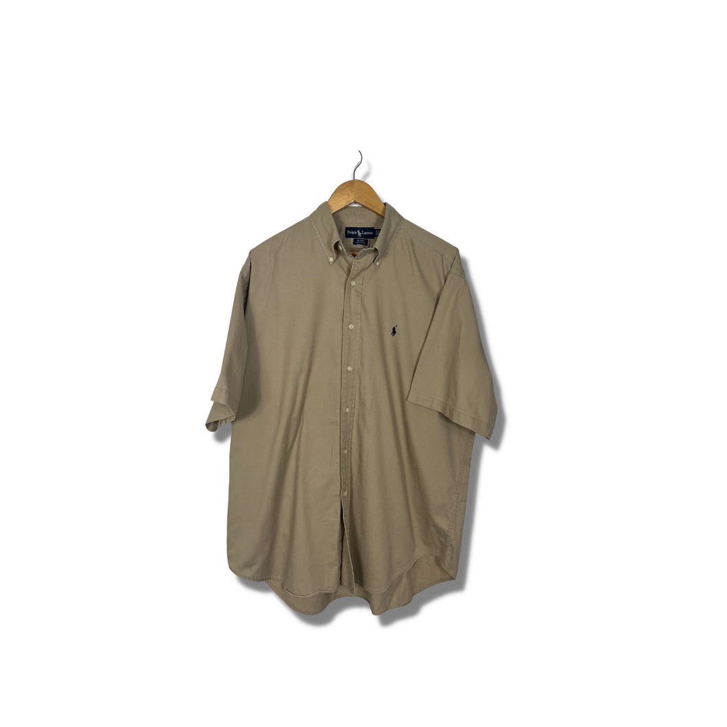 BROWN SHORT SLEEVE RALPH LAUREN DRESS SHIRT - XL OVERSIZED / 2XL