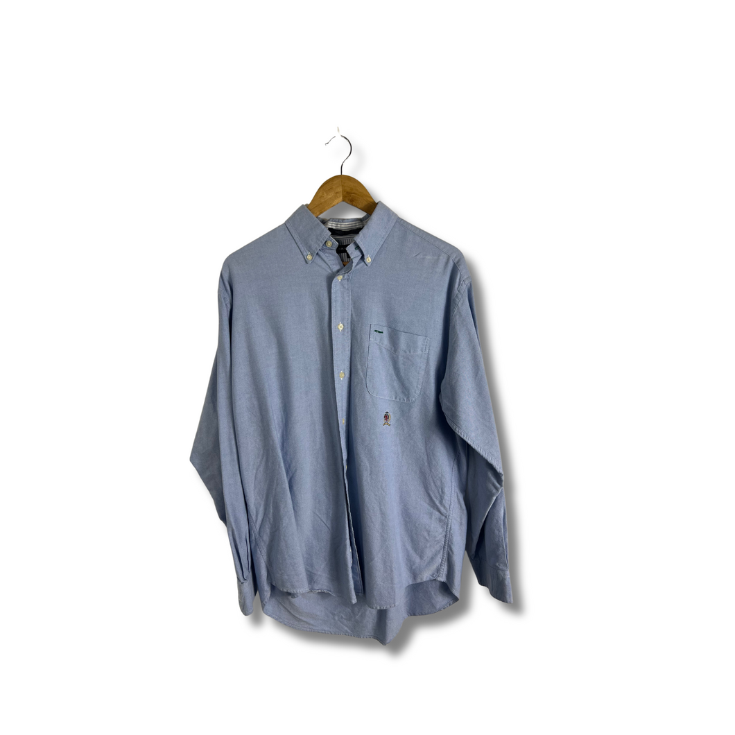BLUE TOMMY HILFIGER CREST LONG SLEEVE DRESS SHIRT - MEDIUM / LARGE
