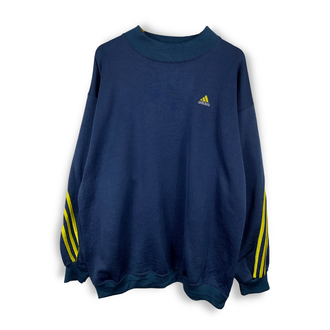 VINTAGE Y2K ADIDAS EMBROIDERED NAVY BLUE / YELLOW CREWNECK - MENS LARGE  ( FITS XL OVERSIZED / 2XL ( CHECK MEASUREMENTS )