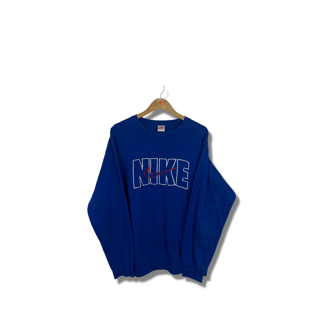 BLUE COBALT NIKE EMBROIDERED CREWNECK W/ SWOOSH - XL / OVERSIZED