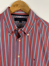 Load image into Gallery viewer, TOMMY HILFIGER RED STRIPED MENS BUTTON UP SHIRT - MENS MEDIUM

