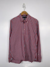 Load image into Gallery viewer, TOMMY HILFIGER RED STRIPED MENS BUTTON UP SHIRT - MENS MEDIUM
