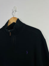 Load image into Gallery viewer, RALPH LAUREN 1/4 QUARTER-ZIP BLACK W/ PURPLE EMBLEM - MEDIUM SLIGHT OVERSIZED
