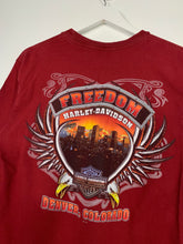 Load image into Gallery viewer, RED HARLEY DAVIDSON T-SHIRT W/ GRAPHIC ON BACK - SMALL

