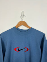 Load image into Gallery viewer, BLUE NIKE EMBRODIERED SWOOSH CREWNECK - BOXY SMALL / YOUTH XL
