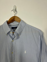 Load image into Gallery viewer, BLUE AND WHITE STRIPED RALPH LAUREN DRESS SHIRT - XL
