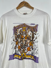 Load image into Gallery viewer, NBA - L.A LAKERS 1988 BACK 2 BACK VINTAGE CARICATURE T-SHIRT - MENS LARGE ( SLIM FIT ). OR MENS MEDIUM
