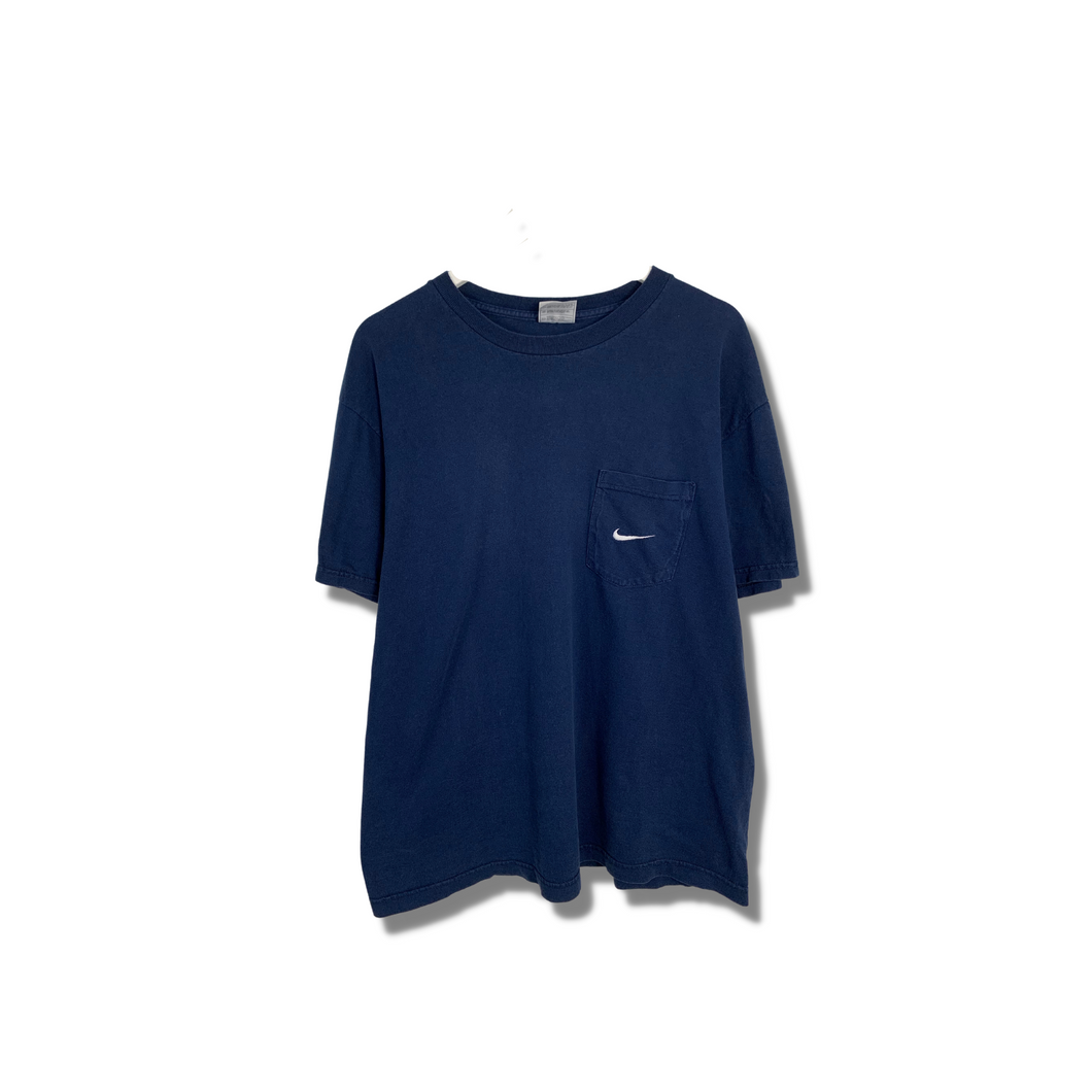 90'S VINTAGE NAVY BLUE NIKE POCKET T-SHIRT - BOXY OVERSIZED LARGE