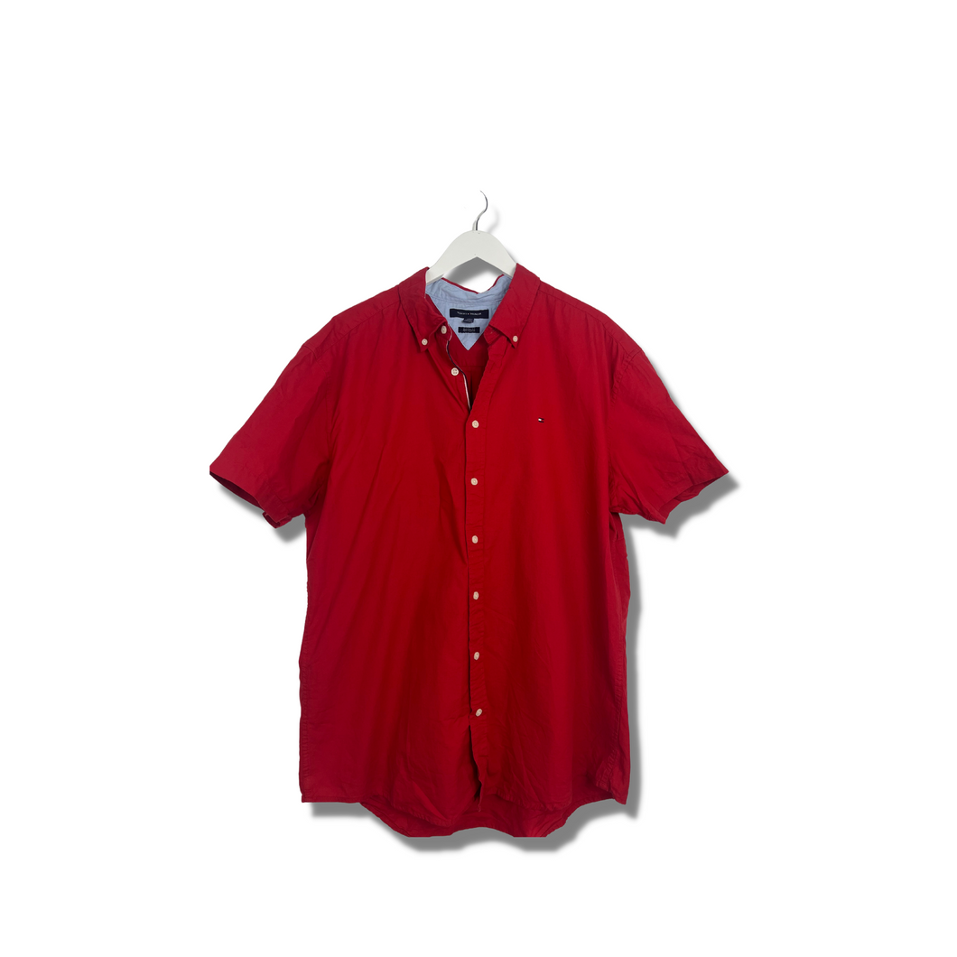 RED TOMMY HILFIGER SHORT SLEEVE DRESS SHIRT - 2XL