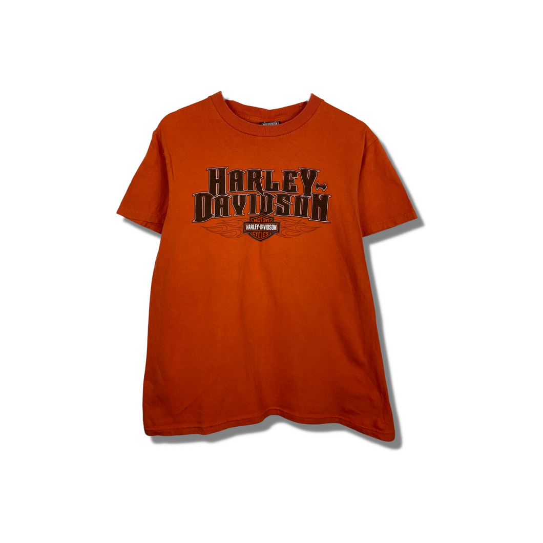 ORANGE HARLEY DAVIDSON SPELL-OUT T-SHIRT - SMALL / YOUTH XL