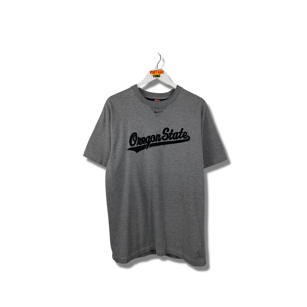 NCAA - EMBROIDERED OREGON STATE MIDDLE SWOOSH SCRIPT T-SHIRT - SMALL / MEDIUM