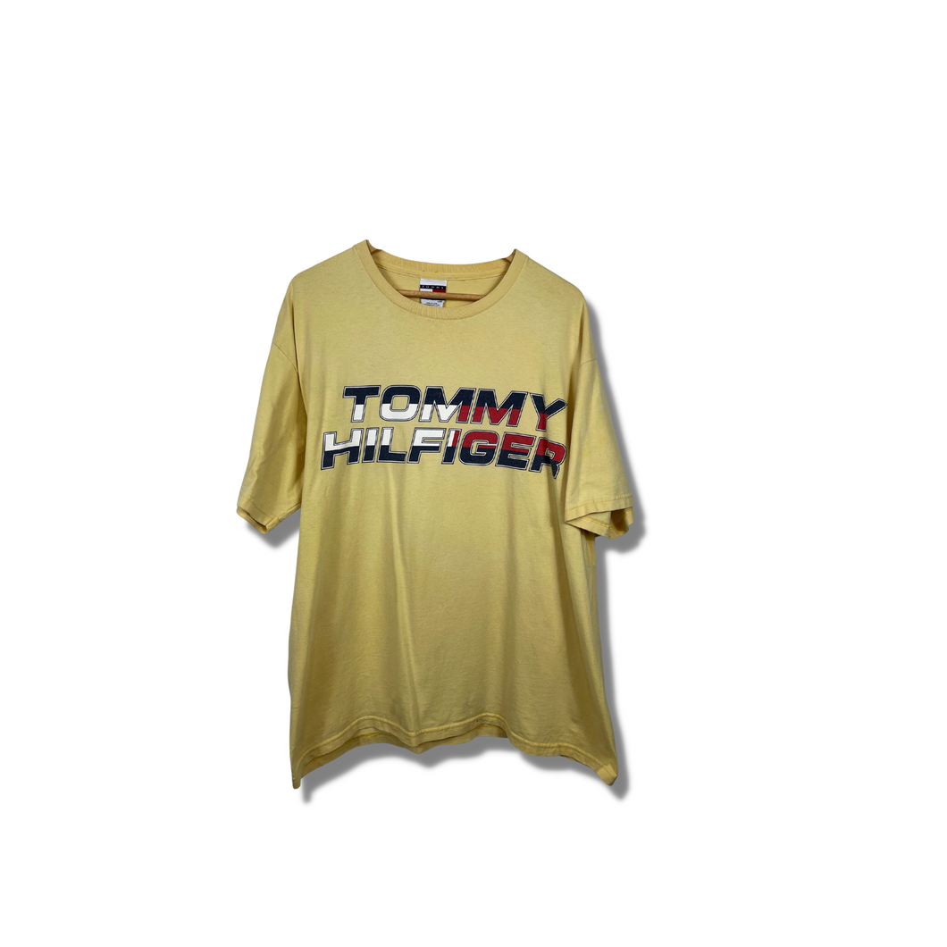 VINTAGE YELLOW TOMMY HILFIGER T-SHIRT - LARGE ( TALL )