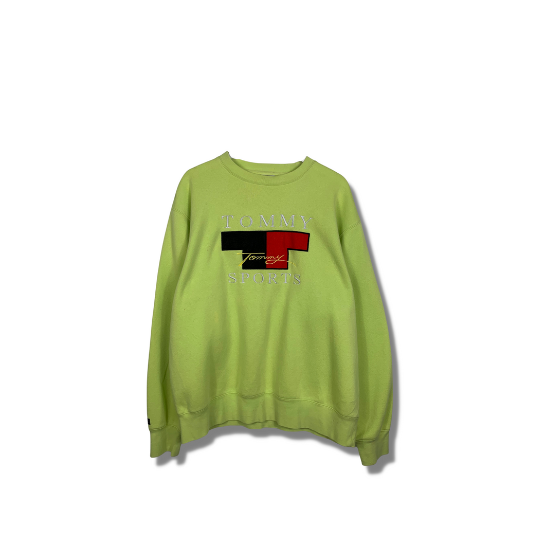 LIME TOMMY SPORTS EMBROIDERED CREWNECK - LARGE OVERSIZED / XL